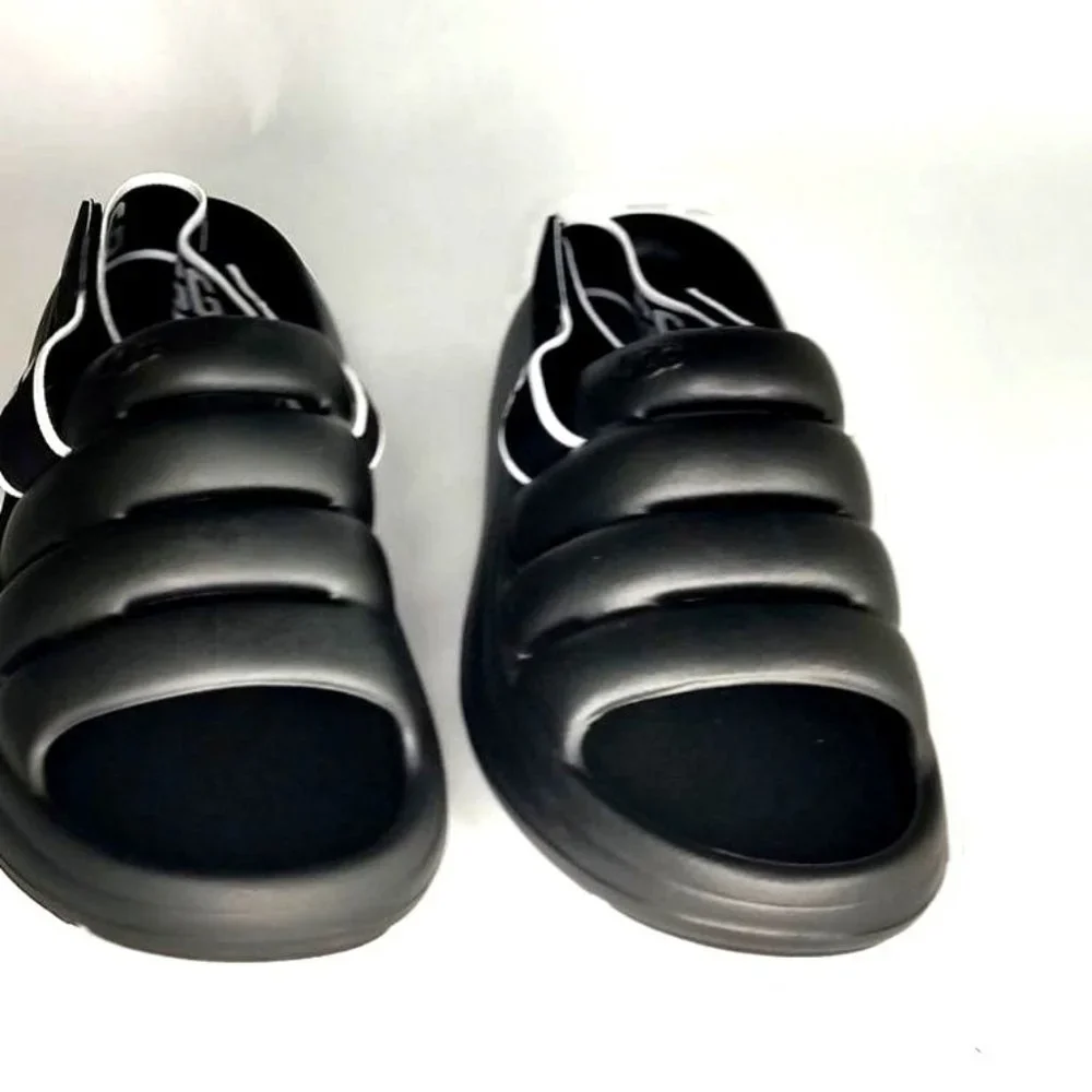 UGG Sport Yeah Sandals 9 Black Slides logo Print Backstrap - Picture 4 of 11